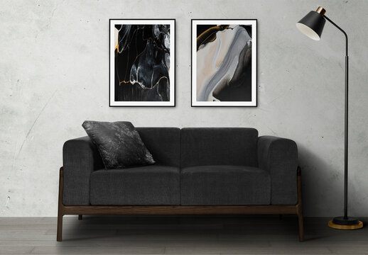 Interior Frame Sofa Lamp Living Room Wall Mockup