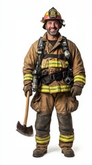 Fototapeta premium Firefighter with Axe: A firefighter in full gear holding an axe
