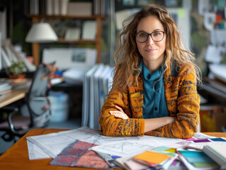 Professional portrait of a business woman, casual attire with a creative twist, office background. Startup and small business entrepreneur with happiness and business growth feeling working success