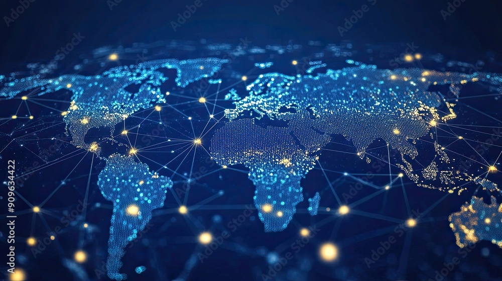 Aufkleber a global network of connected dots and lines on a blue background
