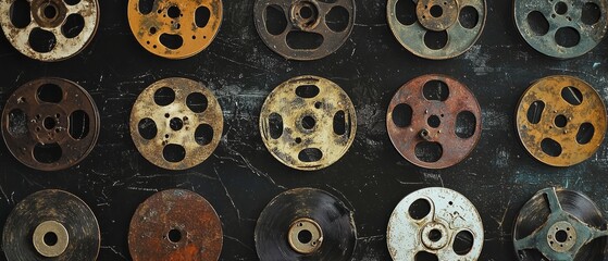 Fototapeta premium Overlay of old film reel grain, on black background, Generative AI