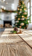 Blurred Christmas Tree and Fireplace View