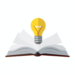 An open book with a burning light bulb. A symbol of learning and education. Textbook, notebook. Vector illustration isolated on a white background for design and web.
