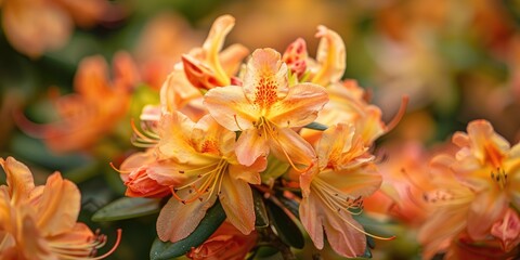 Fototapeta premium Flowering Orange and Yellow Rhododendron Flame Azalea Klondyke