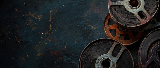 Obraz premium Overlay of old film reel texture, on black background, Generative AI
