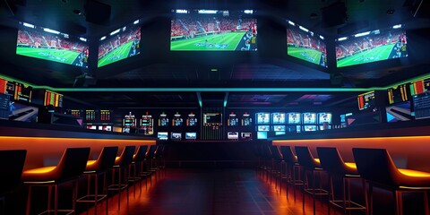 Sports betting concept with statistics and competition in casino setting