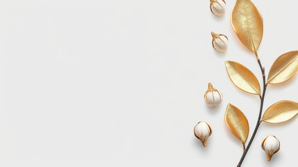 Obraz premium Delicate dried flowers in black and gold create a chic, minimalistic background, perfect for modern design aesthetics.