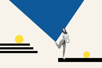 Creative trend collage of funny female geometric figures shopping banner magazine advertising weird...