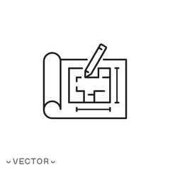 plan floor icon, project, blueprint architecture, house construction thin line symbol isolated on white background, editable stroke eps 10 vector illustration