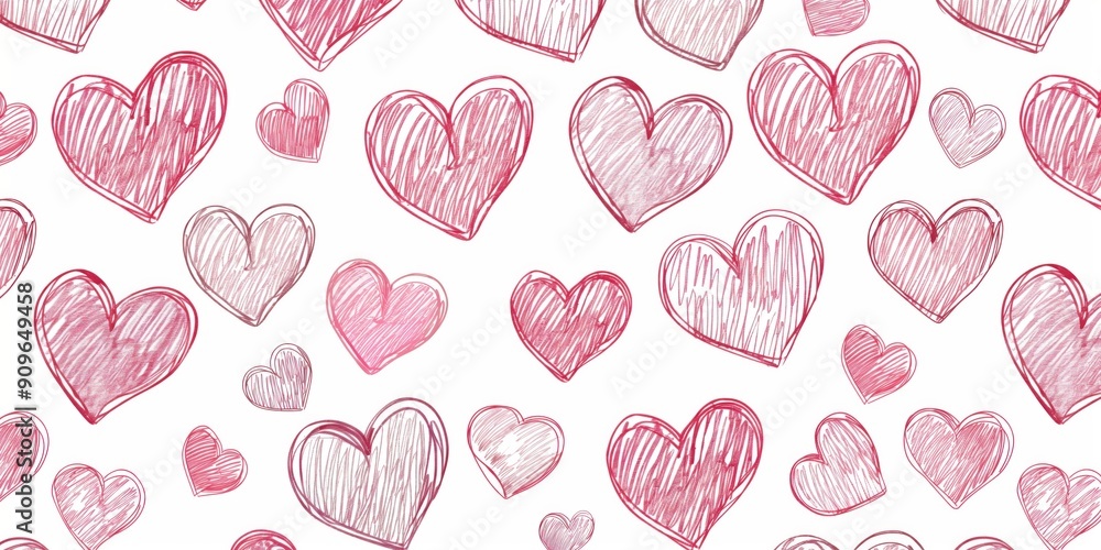 Poster a drawing of hearts in various sizes and positions. the drawing is of a heart pattern with a white b