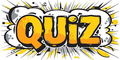 The word "Quiz" written in a speech bubble, in thick clear and readable font, comic book-influenced graphic