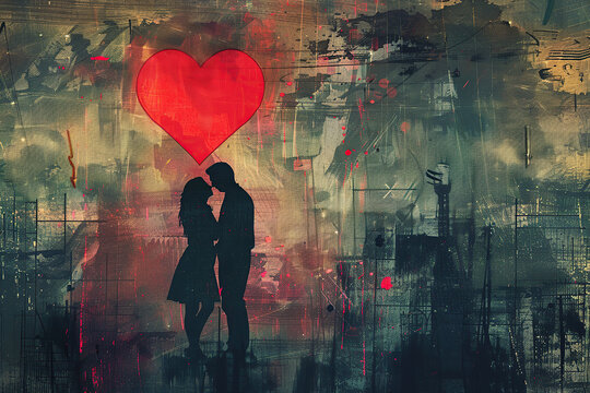 Illustration of person with heart on the wall. Nice background for Kiss and make up day on 25th August