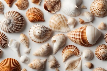 pure isolated white seashells fferent collection ten background shell seashell sea on conch cowrie clam scallop starfish coral colourful many different beach souvenir life animal variety group summer