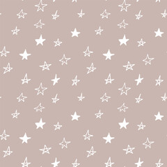 star seamless pattern hand drawn doodle. vector, nordic, scandinavian. wallpaper, textile, wrapping paper, background sky night nursery decor