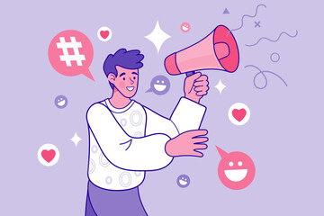 man shouting into megaphone