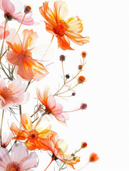 wedding invitation design with a minimalist approach with orange and pink flowers. AI generative.