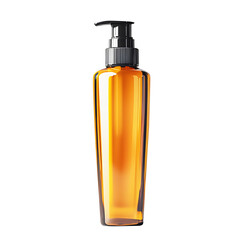 Blank plastic yellow, brown spray bottle tall mockup isolated on cut out PNG or transparent background. Can be used to fill mineral water spray for the face, deodorant spray or body spray.