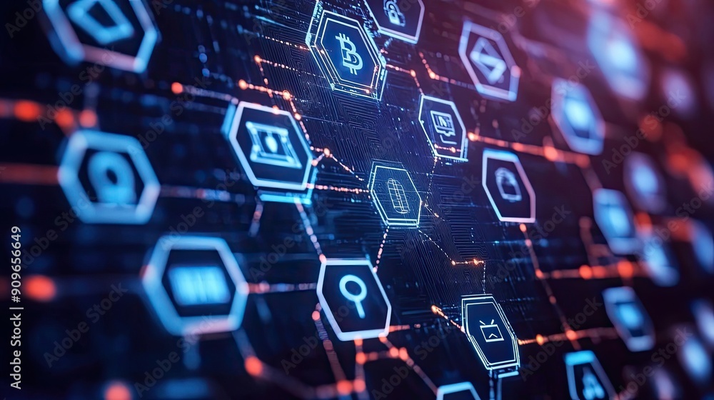 Aufkleber abstract digital network with symbol and hexagon icons