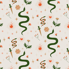 Creative concept of seamless on-trend pattern with a mystic, taro, vintage theme