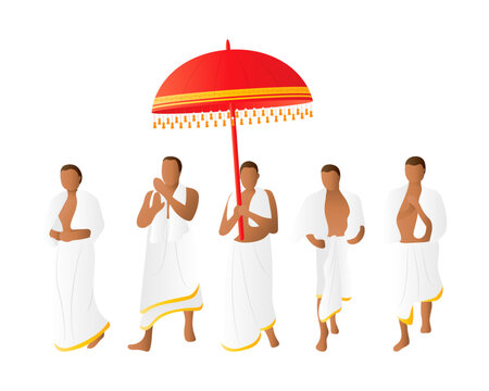 Vector illustration of south Indian people with Onam umbrella on transparent background