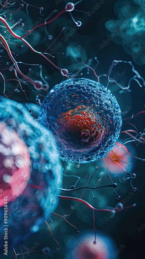 Poster a microscopic view of a cell with intricate connections