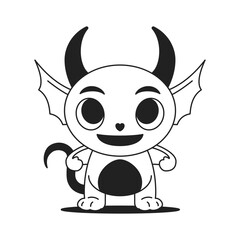 Y2k comic little devil demon evil mascot neo gothic outline icon vector flat illustration