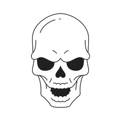 Y2k spooky angry smiling human skull psychedelic neo gothic line icon vector flat illustration