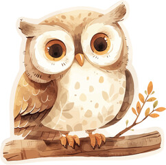 Cute Little Owl Watercolor Illustration Vector.