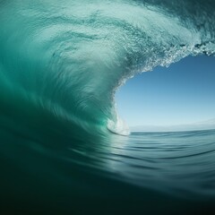 Ocean Wave at Sunrise with Golden Light Reflecting on Water