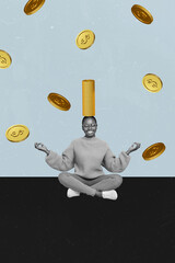 Trend artwork composite sketch image photo collage of workspace young rich lady sit meditate relax...