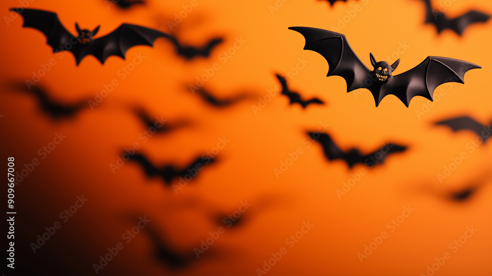 Aufkleber closeup of a black to orange gradient background with soft bat and skull patterns, creating a spooky