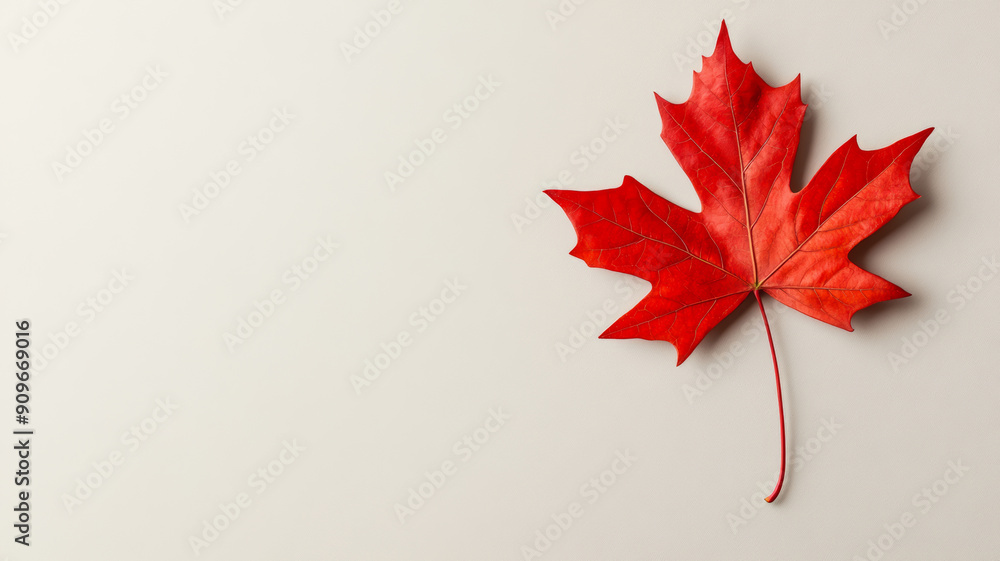 Aufkleber closeup of a single red maple leaf on a plain, textured background creating a simple, elegant look