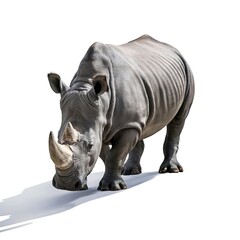 Fototapeta premium Single Large Rhinoceros Isolated on White Background