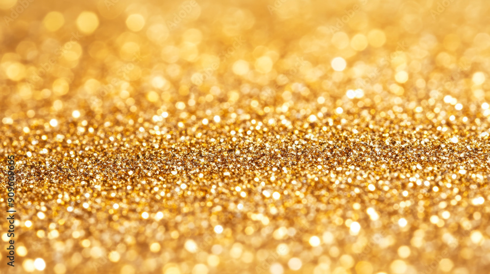 Poster closeup of an eyeshadow texture background with shimmering particles in a metallic gold shade, displ