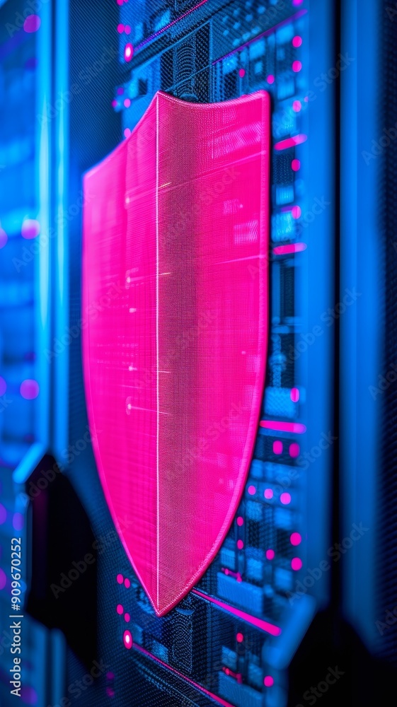 Poster cybersecurity shield protection data server network protection concept