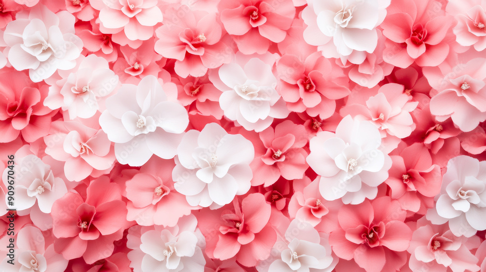 Poster overhead view of a pink to white gradient background with delicate floral and ribbon patterns, evoki