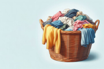 A basket full of dirty laundry items. Space for text.