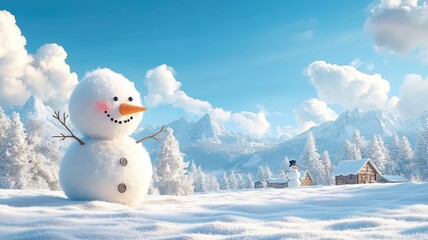 Obraz premium Whimsical illustration of a snowball winking at a snowman.
