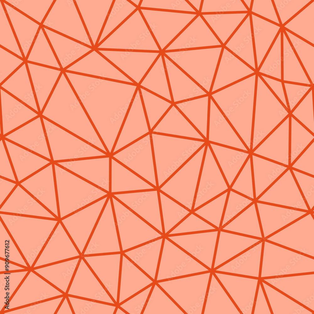 Poster Minimal geometric background. Deep orange color. Compact triangles size. Regular lines weight. Repeatable pattern. Seamless tileable vector illustration.
