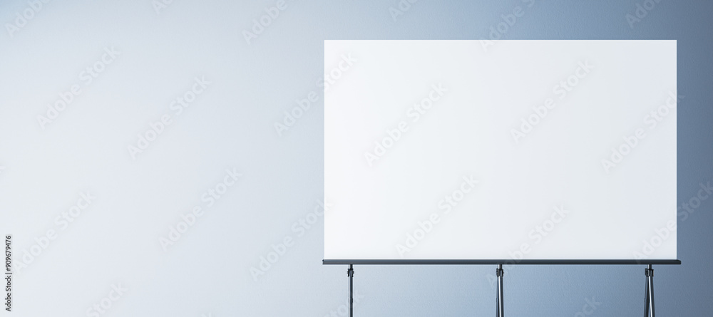 Poster Empty white mock up stand for placing images and texts. Gray background. 3D Rendering.