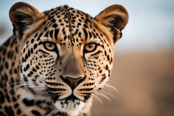 Obraz premium desert south africa portrait kalahari leopard african animal mammal big cat predator panthera wildlife spot spotted nature natural eye face carnivore dangerous safari wild wilderness beast felino