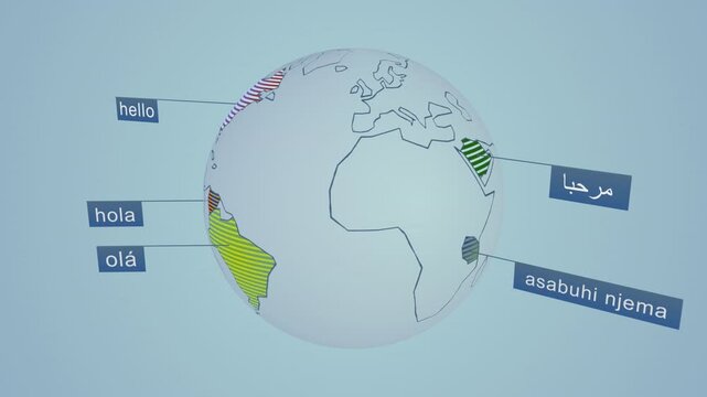 Earth Globe With The Politic Map Word Hello In Fourteen Widely Spoken Languages In The World Colorful Scheme Representation On The Globe A Conceptual Image Of Globalization 