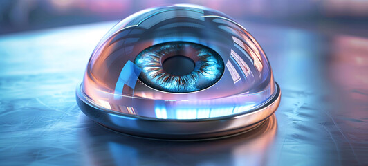 An eye in a convex eye lens, generative AI