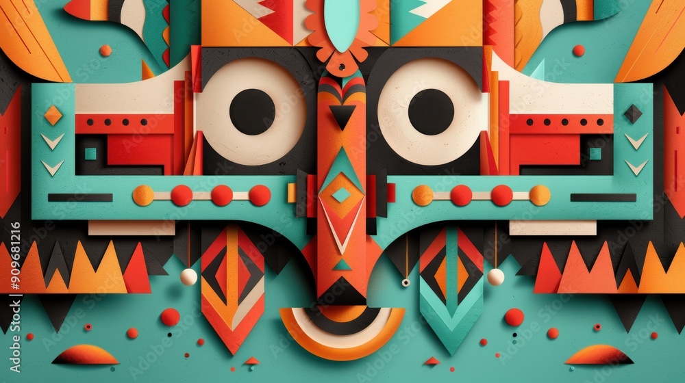 Poster a mesmerizing abstract art piece featuring geometric shapes arranged in a harmonious composition bas