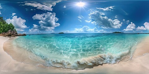 Panorama of a beautiful white sand beach and turquoise water