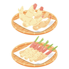 ザルに盛られた葉生姜と新生姜