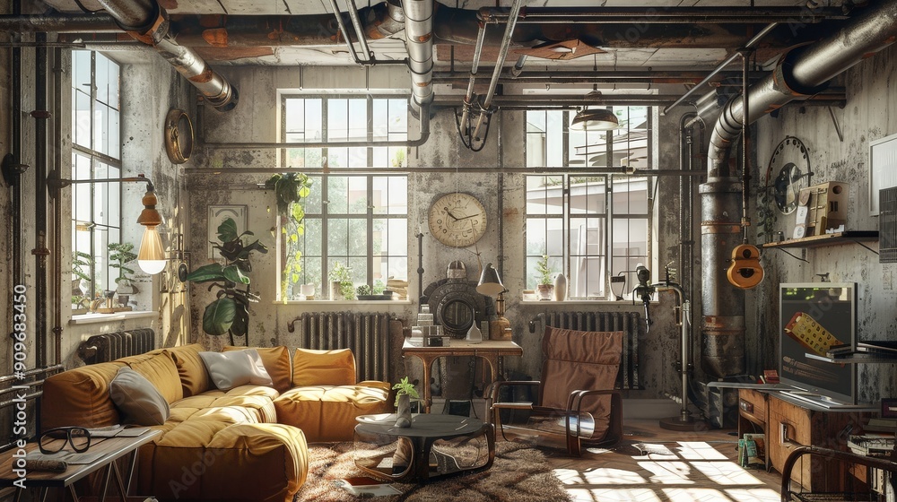 Poster incorporating exposed pipes into your decor can create a dynamic and visually interesting space.