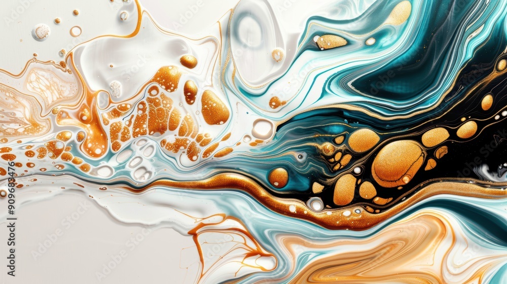 Poster an elegant abstract painting representing the golden ratio with fluid, organic forms and a mix of bo