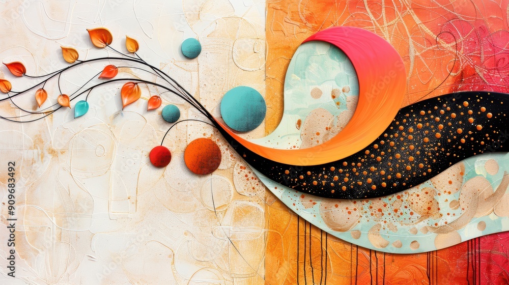 Poster a dynamic abstract composition featuring the golden ratio, with an interplay of smooth and rough tex
