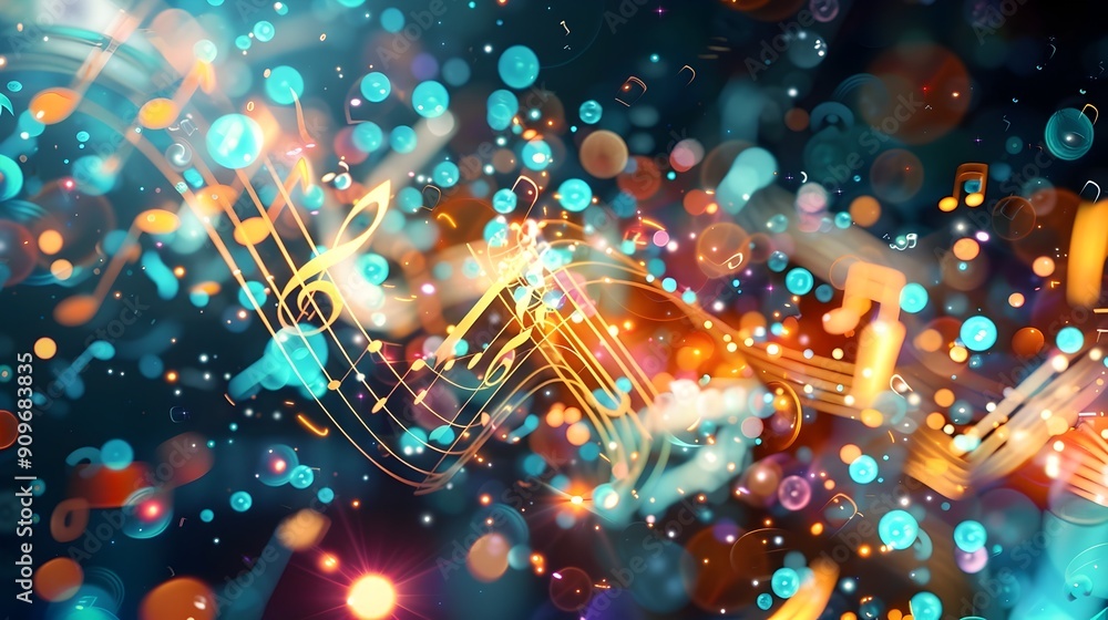 Poster abstract music background with bokeh lights.
